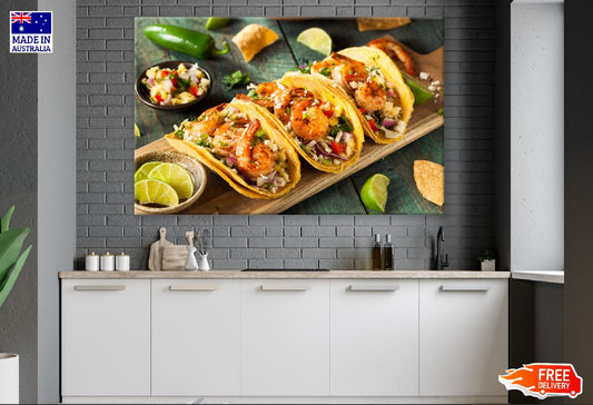 Spicy Shrimp Tacos with Coleslaw and Salsa Photograph Print 100% Australian Made