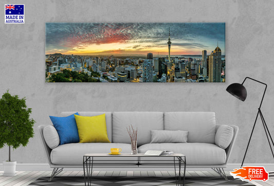 Panoramic Canvas Auckland City Sunset View High Quality 100% Australian Made Wall Canvas Print Ready to Hang