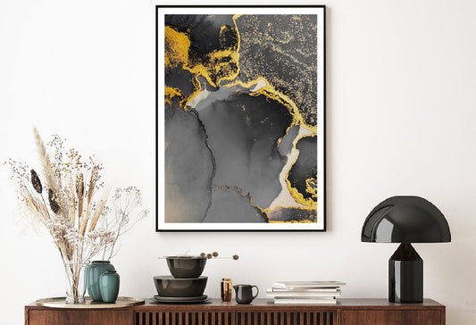 Dark Gold Splash & Black Abstract Design Home Decor Premium Quality Poster Print Choose Your Sizes