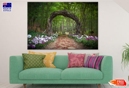 Arch Shaped Tree Branches & Flower Plants in Forest Photograph Print 100% Australian Made