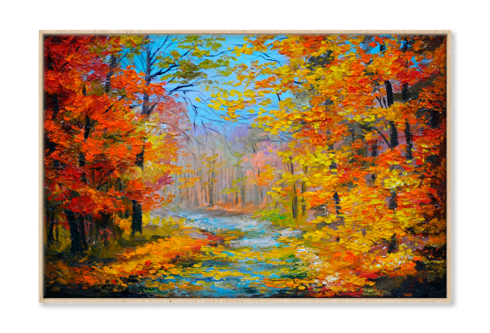 Colorful Autumn Forest With The Trail Wall Art Limited Edition High Quality Print Canvas Box Framed Natural