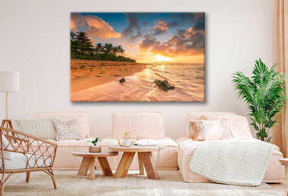 Bella Home The Sunrise on a Small Rocky Beach Print Canvas Ready to hang