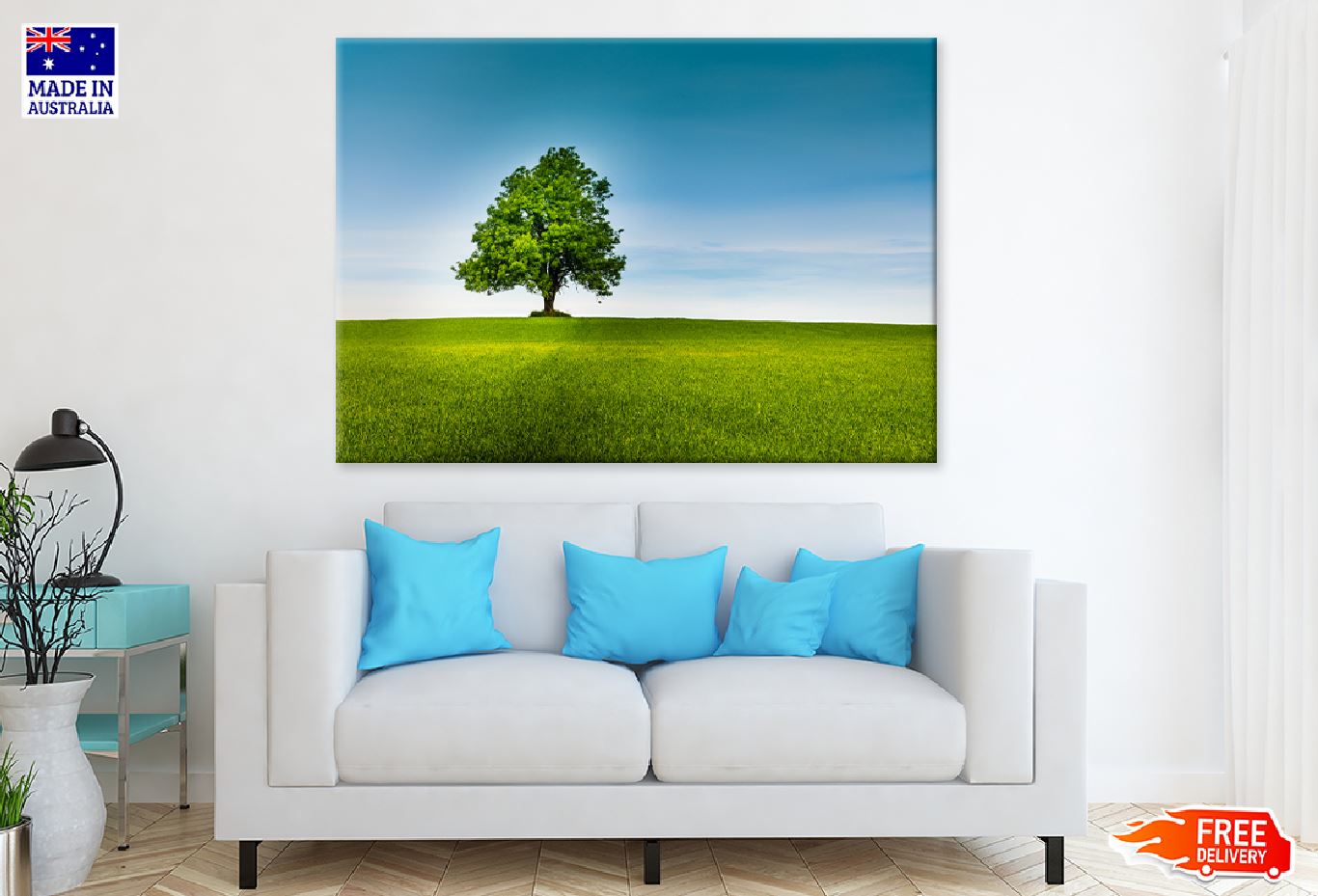 Alone Tree in Green Field & Sky View Photograph Print 100% Australian Made