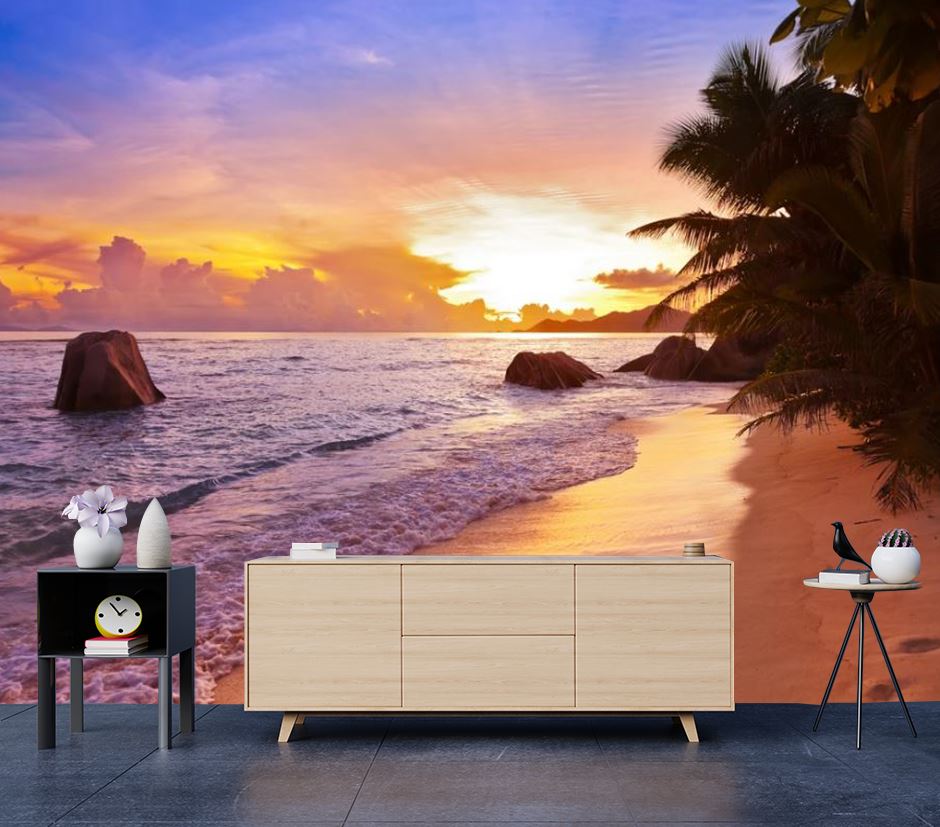 Wallpaper Murals Peel and Stick Removable Beach at Sunset Photograph High Quality