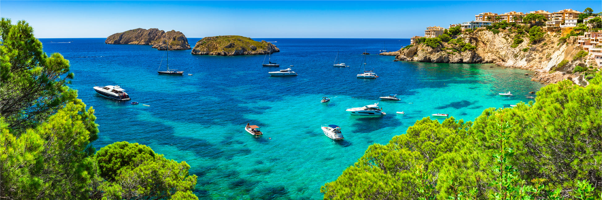 Panoramic Canvas Beautiful Seascape Bay with Luxury Yachts at the Coast High Quality 100% Australian made wall Canvas Print ready to hang