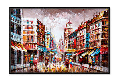 People Walking in Street of Hong Kong Oil Painting Wall Art Limited Edition High Quality Print Canvas Box Framed Black