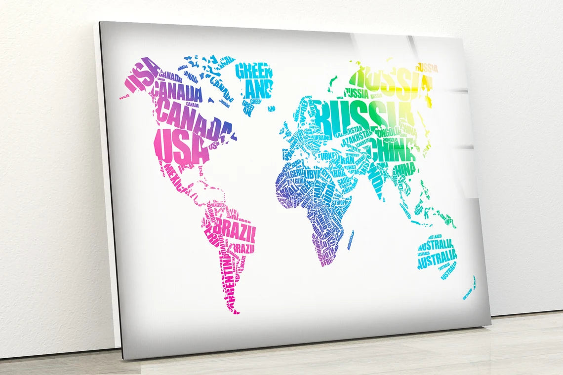 Colorful World Map Vector Design Acrylic Glass Print Tempered Glass Wall Art 100% Made in Australia Ready to Hang