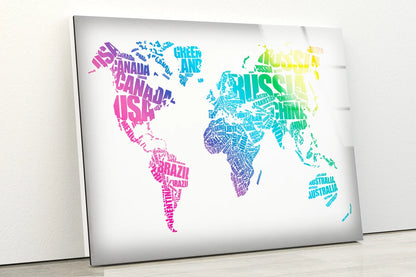 Colorful World Map Vector Design Acrylic Glass Print Tempered Glass Wall Art 100% Made in Australia Ready to Hang