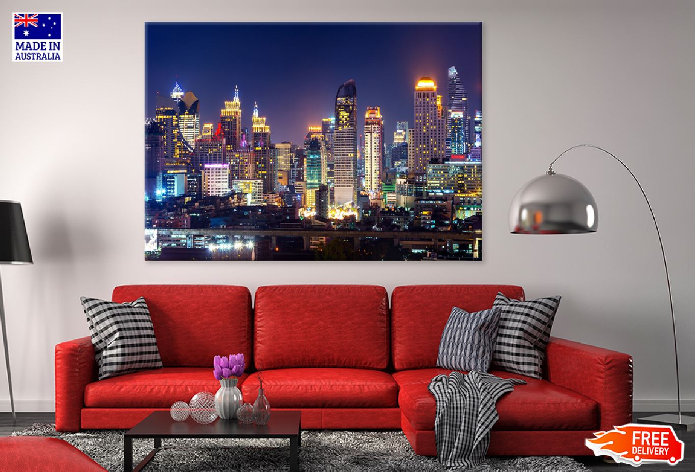 Cityscape Night Bangkok Thailand Photograph Print 100% Australian Made