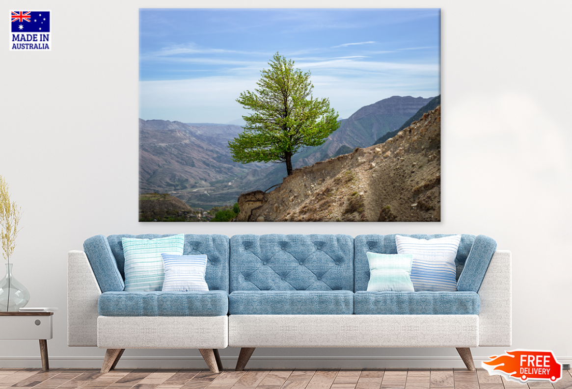 Tree On Rock Mountain & Sky View Photograph Print 100% Australian Made