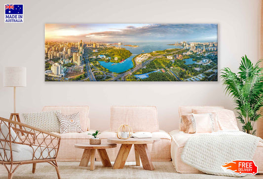 Panoramic Canvas Haikou City Aerial View Photograph High Quality 100% Australian Made Wall Canvas Print Ready to Hang