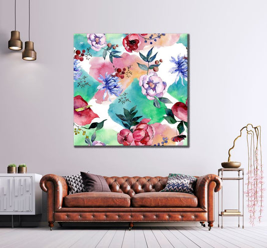 Square Canvas Colourful Floral Painting High Quality Print 100% Australian Made