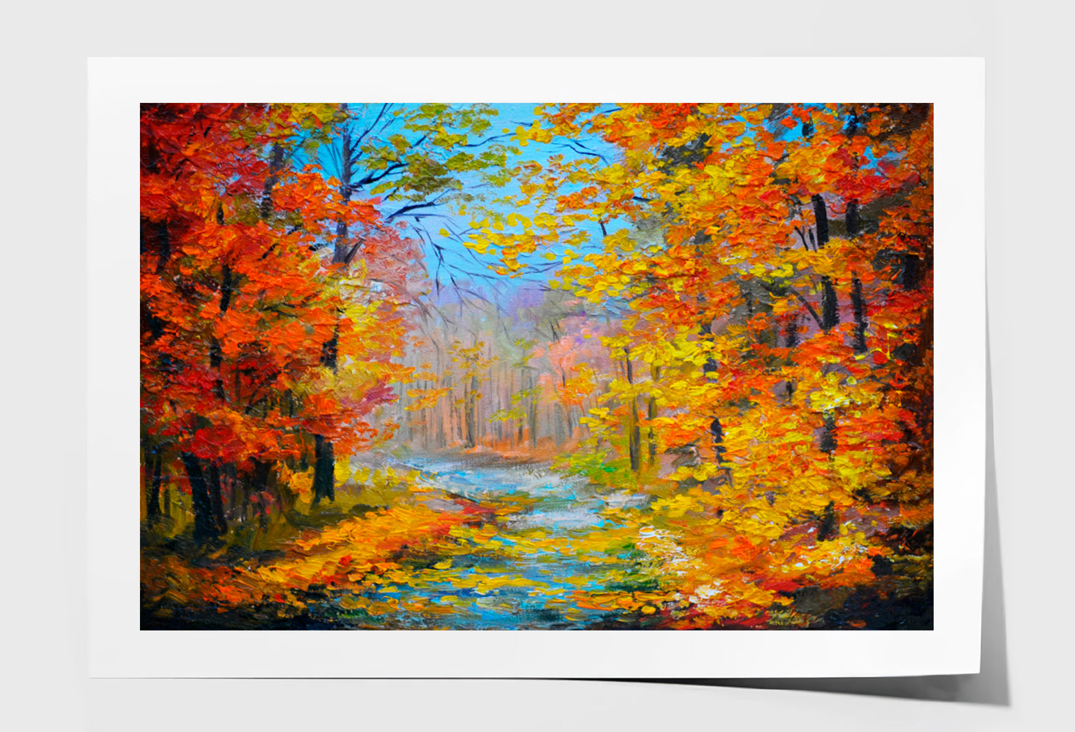 Colorful Autumn Forest With The Trail Wall Art Limited Edition High Quality Print Unframed Roll Canvas None