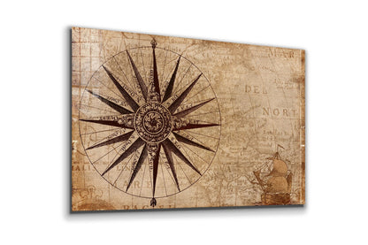 Vintage Compass Vector Print Tempered Glass Wall Art 100% Made in Australia Ready to Hang