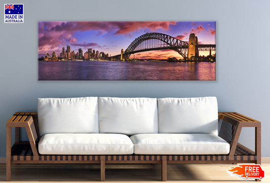 Panoramic Canvas Sydney Harbour Bridge & Opera House Sunset High Quality 100% Australian made wall Canvas Print ready to hang