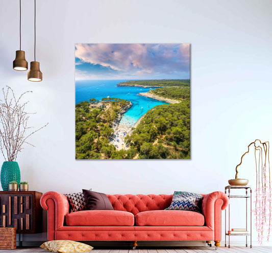 Square Canvas View of Sandy Beach Ocean High Quality Print 100% Australian Made