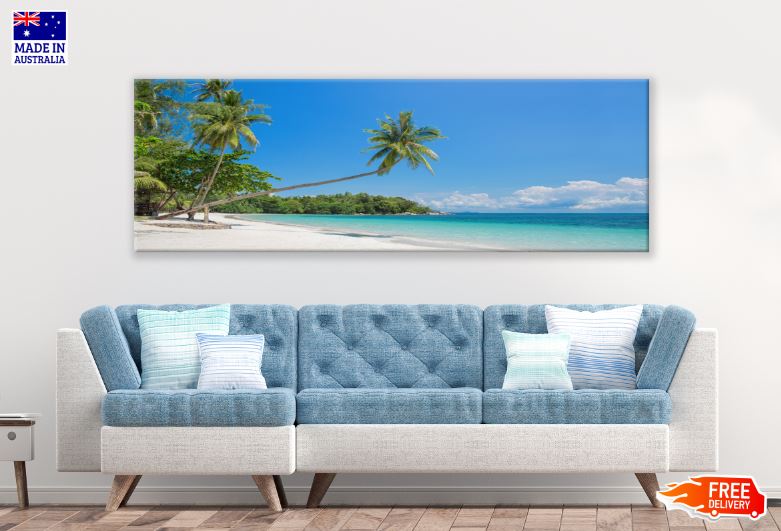 Panoramic Canvas Stunning Beach & Palm Trees High Quality 100% Australian made wall Canvas Print ready to hang