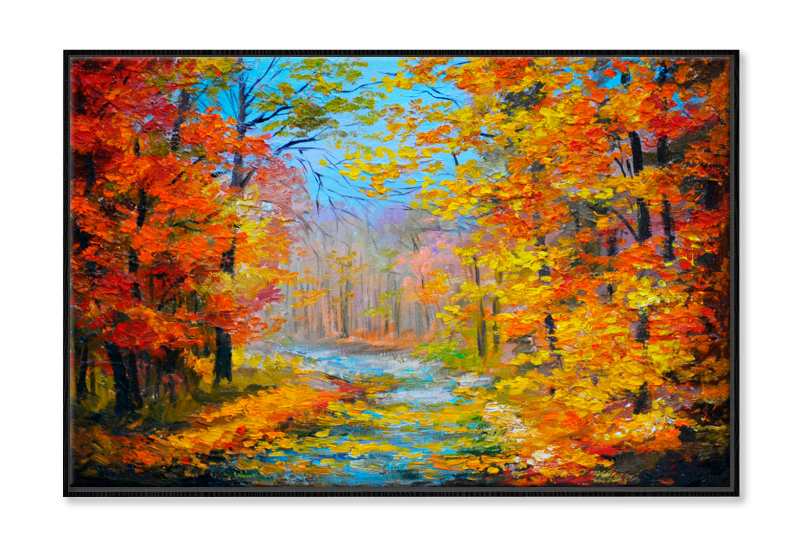 Colorful Autumn Forest With The Trail Wall Art Limited Edition High Quality Print Canvas Box Framed Black