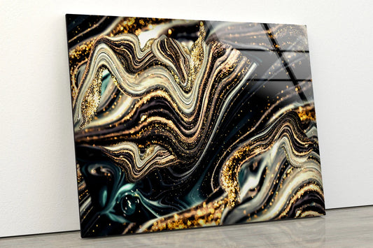 Gold & Silver Abstract Liquid Design Acrylic Glass Print Tempered Glass Wall Art 100% Made in Australia Ready to Hang