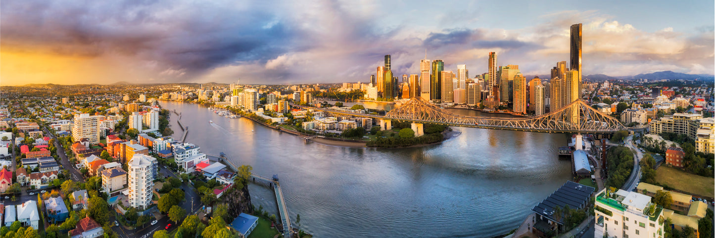 Panoramic Canvas Brisbane City With Buildings High Quality 100% Australian Made Wall Canvas Print Ready to Hang
