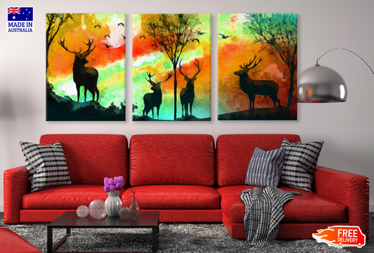 3 Set of Abstract Deers Night High Quality print 100% Australian made wall Canvas ready to hang