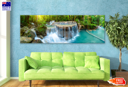 Panoramic Canvas Waterfall Forest View High Quality 100% Australian made wall Canvas Print ready to hang