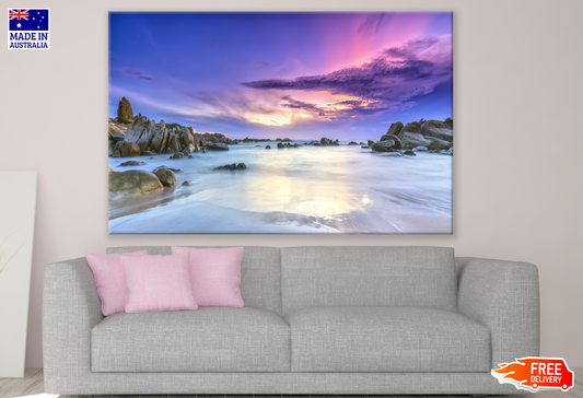 Beach with Rocks Purple Sky Photograph Print 100% Australian Made