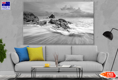 Beach with Rocks View B&W Photograph Print 100% Australian Made