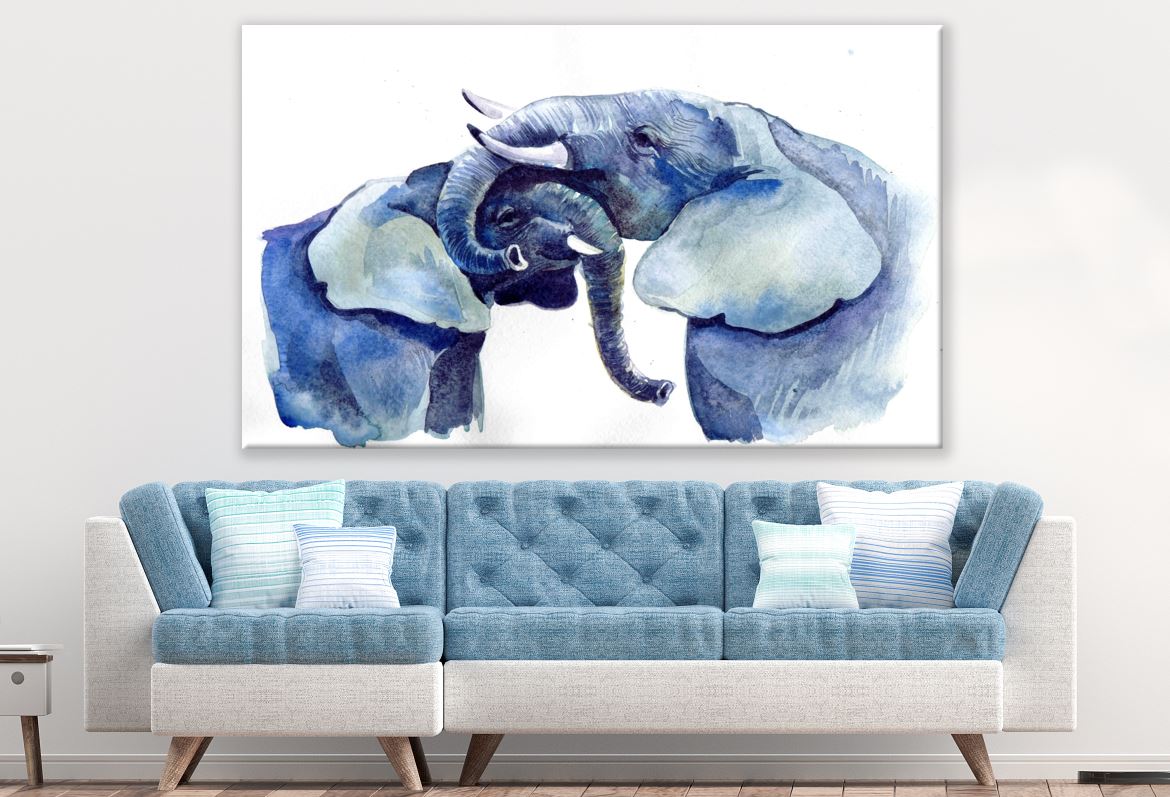 Elephant Couple Love Portrait Painting Print 100% Australian Made