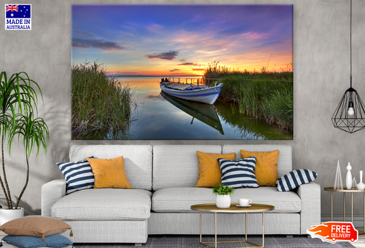 Boat on Lake Sunset Photograph Print 100% Australian Made