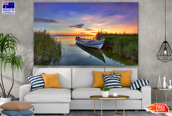 Copy of Boat on Lake Sunset Photograph Print 100% Australian Made