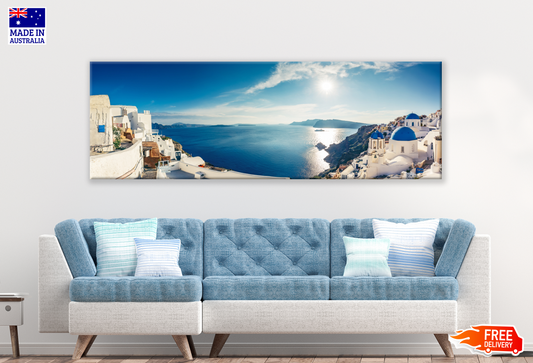 Panoramic Canvas Santorini Island in Greece Beach View High Quality 100% Australian made wall Canvas Print ready to hang