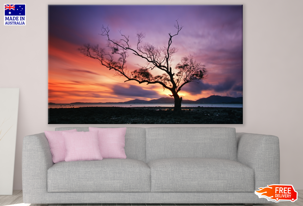 Tree Near Lake Stunning Sunset View Photograph Print 100% Australian Made