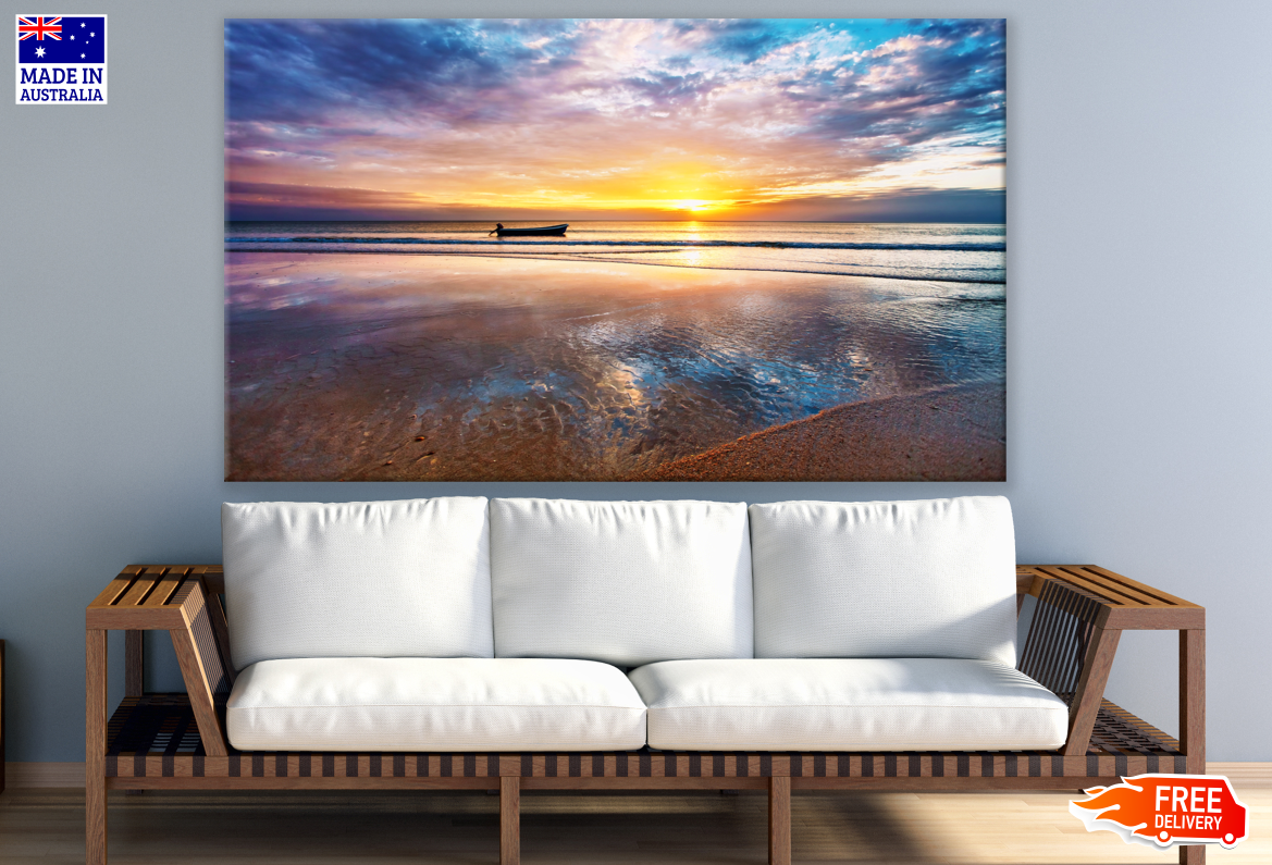 Boat on Stunning Beach Sunset Photograph Print 100% Australian Made