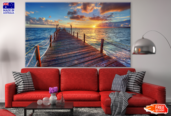 Stunning Beach & Wooden Pier Sunset Photograph Print 100% Australian Made