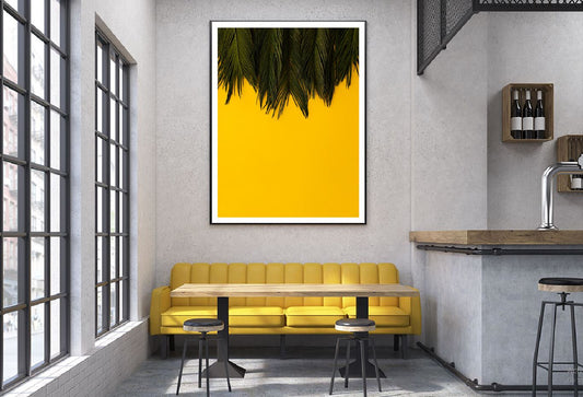 Green Palm Leaves on Yellow Board Photograph Home Decor Premium Quality Poster Print Choose Your Sizes