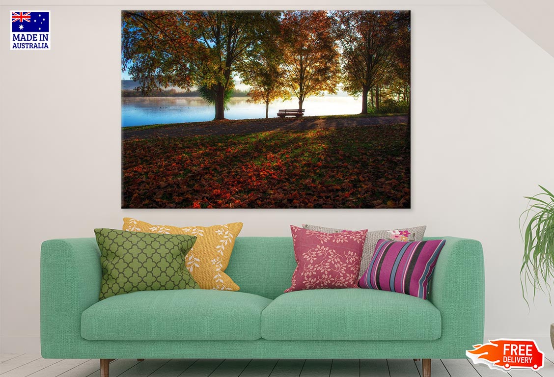 Bench Near Lake & Autumn Trees Photograph Print 100% Australian Made