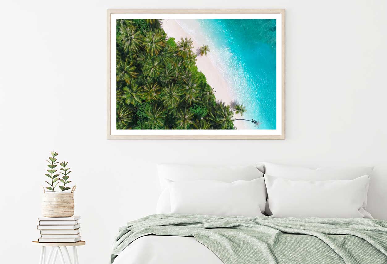 Palm Trees on Sandy Sea Aerial View Photograph Home Decor Premium Quality Poster Print Choose Your Sizes