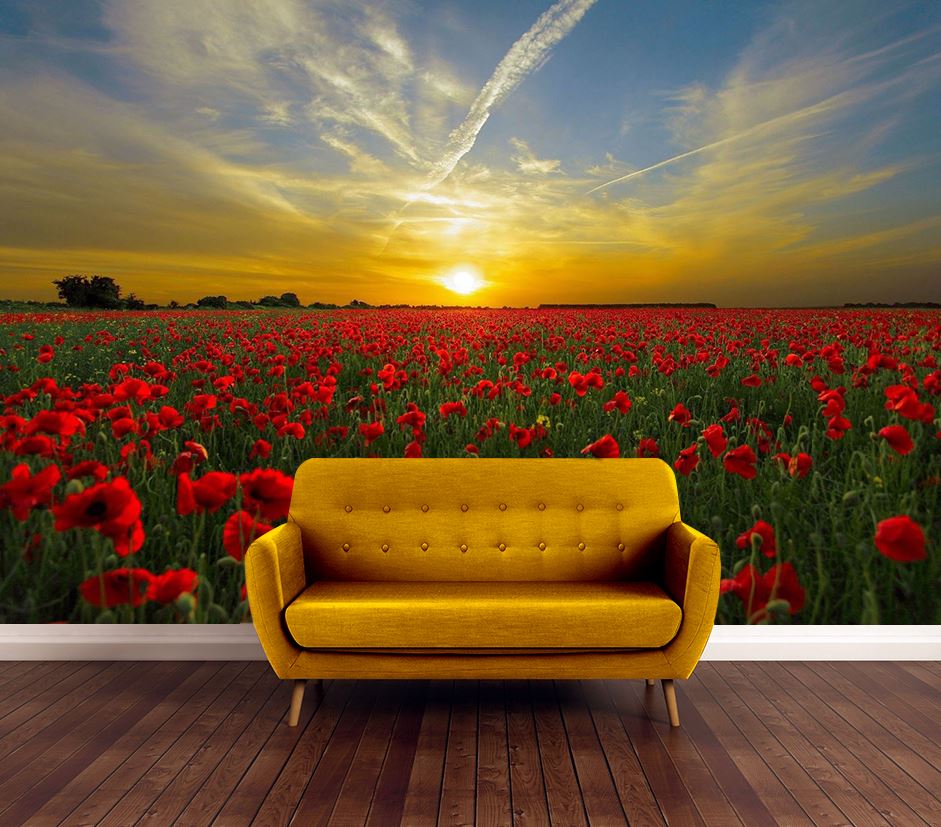 Wallpaper Murals Peel and Stick Removable Flower Field in Sunset High Quality