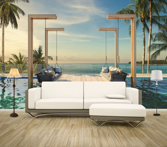 Wallpaper Murals Peel and Stick Removable Pool & Beach View High Quality