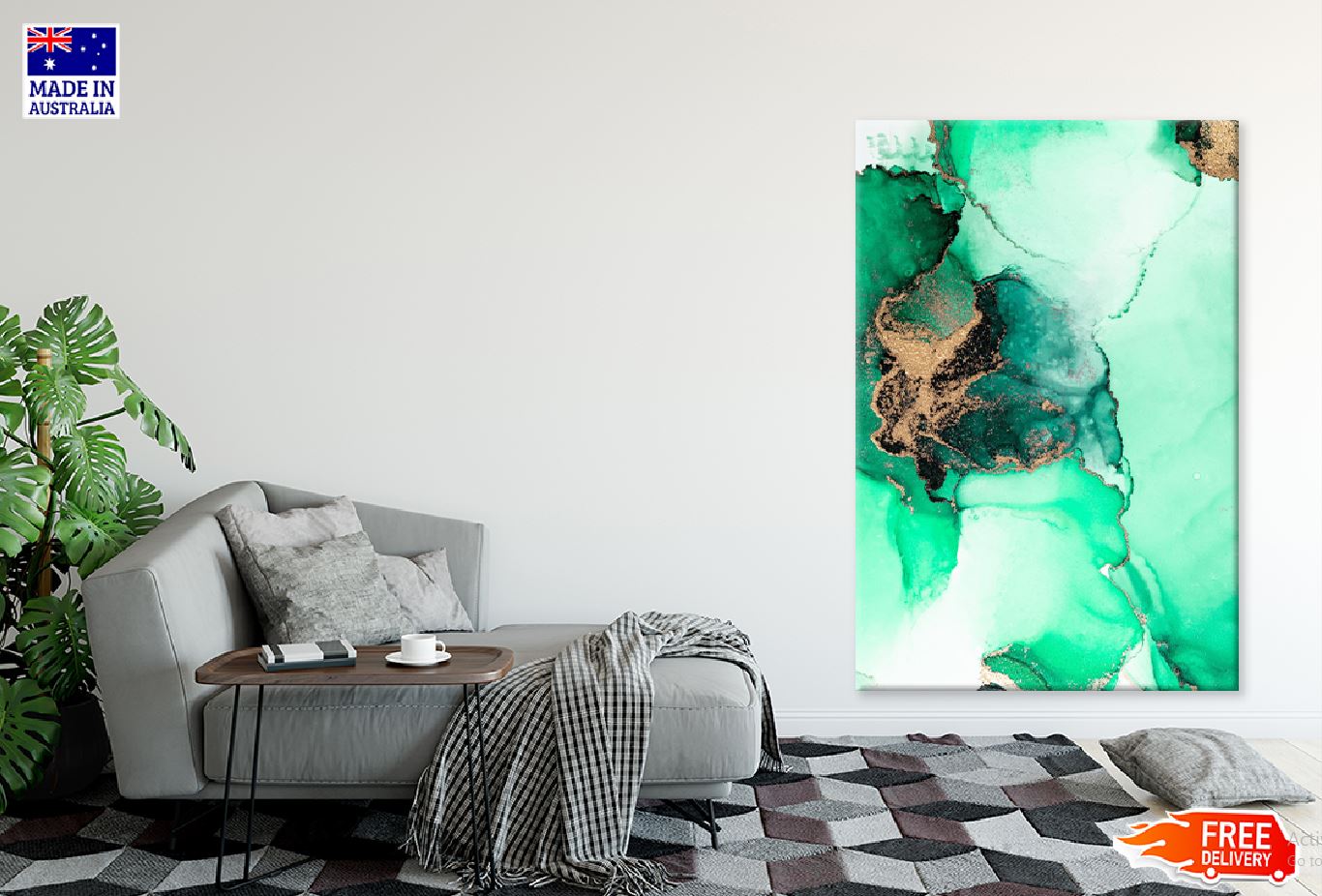 Green & Gold Splash Abstract Design Print 100% Australian Made