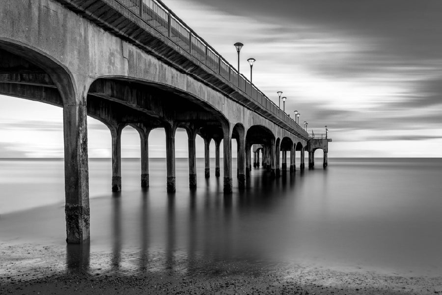 Boscombe Pier & Beach B&W Photograph Home Decor Premium Quality Poster Print Choose Your Sizes