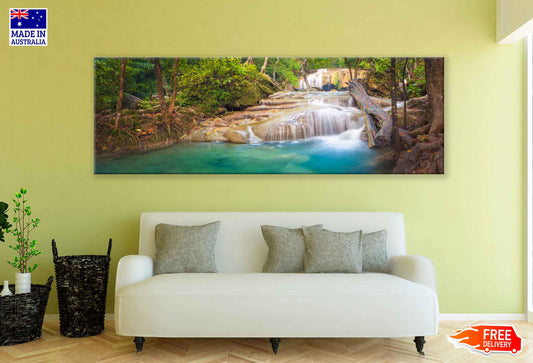 Panoramic Canvas Erawan National Park Waterfall High Quality 100% Australian Made Wall Canvas Print Ready to Hang