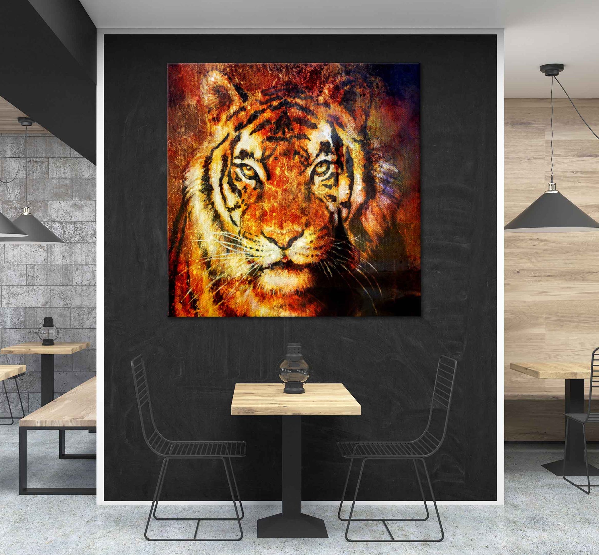 Square Canvas Tiger Portrait Oil Painting High Quality Print 100% Australian Made