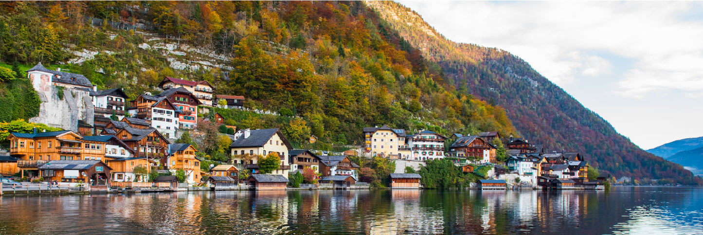 Panoramic Canvas Hallstatt Village Lake View Austria Photograph High Quality 100% Australian Made Wall Canvas Print Ready to Hang