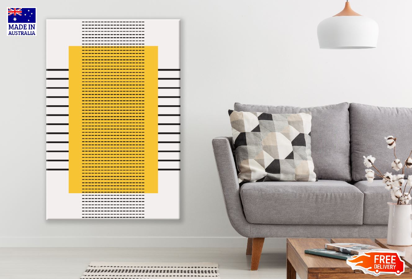 Yellow Square Line Art Abstract Design Print 100% Australian Made