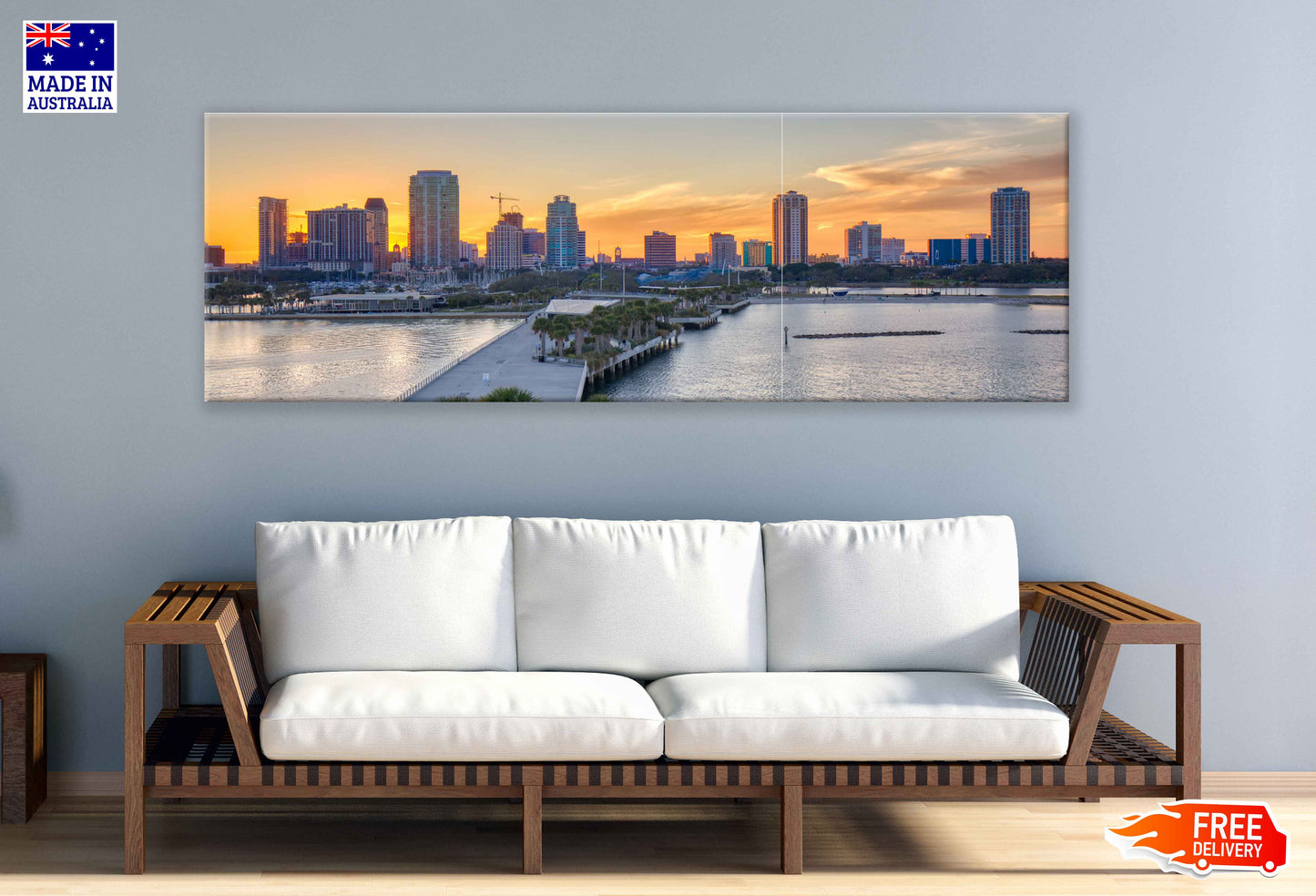 Panoramic Canvas Miami City Sea View High Quality 100% Australian Made Wall Canvas Print Ready to Hang