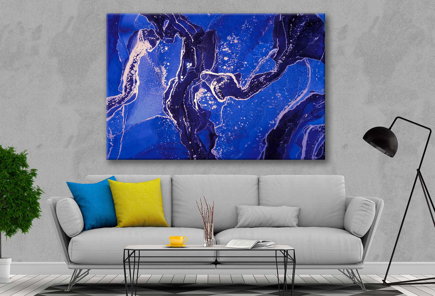 Bella Home Black Purple Blue & Gold Abstract Print Canvas Ready to hang