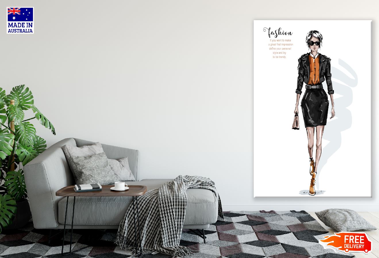 Woman Leather Jacket Illustration Print 100% Australian Made