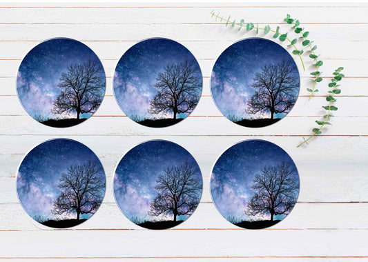 Bare Tree Standing Silhouetted Coasters Wood & Rubber - Set of 6 Coasters